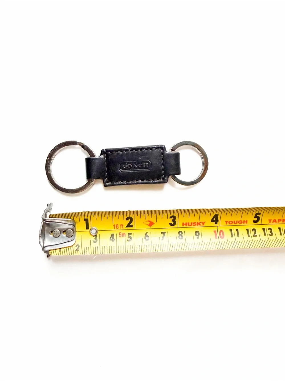 Authentic Coach Black Leather Double Key Ring Keychain Fob Silver Key Holder